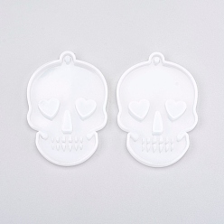 Белый Силиконовые формы для подвешивания своими руками, формы для литья смолы, для уф-смолы, изготовление подвесок из эпоксидной смолы, череп, белые, 80x55x8 мм, отверстие : 3 мм