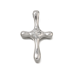 Platine Pendentifs en laiton zircon cubique transparent, croix ornée de breloques lune et étoile, platine, 35x21x4.5mm, Trou: 4x2.5mm
