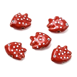 Красный Фарфоровые бусины ручной работы, рыба в горошек, пастельный фарфор, красные, 16.5x19.5~20.5x8.5~9.5 мм, отверстие : 1.8~2 мм