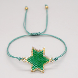 Зеленый Стекло бисер ссылаются браслеты, плетеные браслеты из полиэфирного шнура для женщин, звезда, зелёные