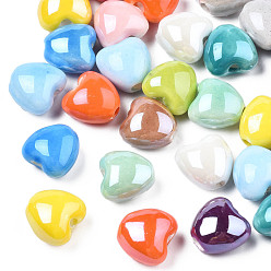 (52) Непрозрачная лаванда Перламутровый ручной работы фарфора бусины, сердце, разноцветные, 10x10x7 мм, отверстие : 1.8 мм
