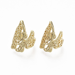Real 18K Gold Plated Brass Cuff Earrings, Nickel Free, Butterfly, Real 18K Gold Plated, 17x9mm