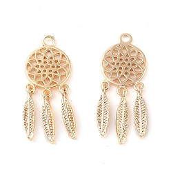 Настоящее золото 18K Латунные подвески, без кадмия, без никеля и без свинца, цветок, реальный 18 k позолоченный, 24x9x2 мм, отверстие : 1.5 мм