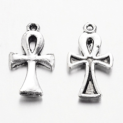 Античное Серебро Сплавочные подвески тибетского стиля, Анк крест, без кадмия, без никеля и без свинца, античное серебро, 22x12x2 мм, отверстие : 2 мм