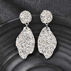 Нержавеющая Сталь Цвет 304 серьги-гвоздики из нержавеющей стали с текстурированными листьями и чеканкой, цвет нержавеющей стали, 47x18.5 мм