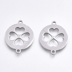 Нержавеющая Сталь Цвет Устойчивы к потускнению 201 соединители из нержавеющей стали, лазерная резка, плоские круглые с клевером, цвет нержавеющей стали, 19.5x15.5x1 мм, отверстие : 1.5 мм