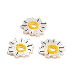 Gold Natural Sea White Shell Pendants, with Enamel, Sun Charms, Gold, 12.5x17.5x2~2.3mm, Hole: 4x3mm