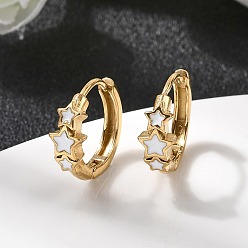 Настоящее золото 18K 304 серьги-кольца со звездами из нержавеющей стали, с эмалью, ионное покрытие (ip), реальный 18 k позолоченный, 13.5x14.5x4.5 мм