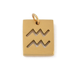 Водолей 304 прелести нержавеющей стали, с целью перехода в кольце, золотые, прямоугольник с подвеской в виде созвездия, Водолей, 12x10x1.5 мм, отверстие : 3 мм