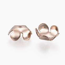 Розовое Золото Ионное покрытие (ip) 304 крышка борта из нержавеющей стали, 5-лепесток, цветок, розовое золото , 3 мм, отверстие : 0.8 мм