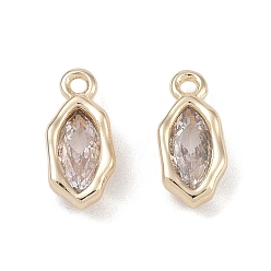 Настоящее золото 18K Латунь со стеклянными подвесками, овальные амулеты, реальный 18 k позолоченный, 9.5x2.5x4 мм, отверстие : 1 мм