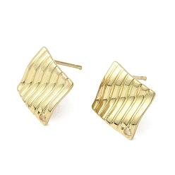 Настоящее золото 18K 304 Выводы серьги из нержавеющей стали шпилька, ромб с полоской, с петлей, реальный 18 k позолоченный, 16.5x16.5 мм, отверстие : 1.4 мм, штифты : 0.8x10 мм