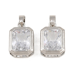 Platinum Brass Pave Clear Cubic Zirconia Charms, Single Stone Charms, Rectangle Octagon Charms, Platinum, 15x10.5x5mm, Hole: 5x3mm