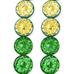 Лайм Чешские прессованные стеклянные бусины, плоские круглые с цветком, желто-зеленые, 18x5.5 мм, отверстие : 1 мм, около 30 шт / упаковка