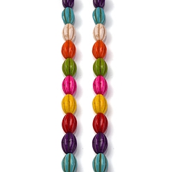 (52) Непрозрачная лаванда Синтетических нитей бирюзовые бусы, окрашенные, рифленый овал, разноцветные, 14x9 мм, отверстие : 1 мм, около 25 шт / нитка, 15.35 дюйм (39 см)