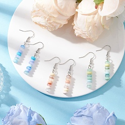 (52) Непрозрачная лаванда 3 пары стеклянных подвесных серег, с  латунными крючками для серег, рондель, платина, разноцветные, 45~46x6.5 мм