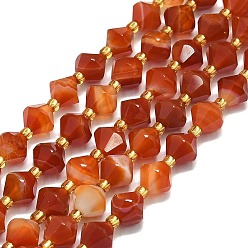 Red Agate Натуральные полосатые агатовые бусы, граненые, ромб, 8~8.5x8~8.5 мм, отверстие : 1 мм, около 37 шт / нитка, 15.35'' (39 см)