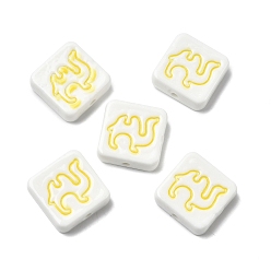 Желтый Фарфоровые бусины ручной работы, квадрат и верблюд, пастельный фарфор, желтые, 20x20x7 мм, отверстие : 2 мм