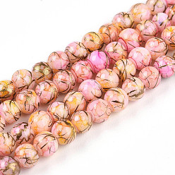 Ярко-Розовый Выпечки нарисованных стеклянных бусин прядей, волочильных стиле, круглые, ярко-розовый, 4~4.5 мм, отверстие : 0.8 мм, около 201~209 шт / нитка, 31.10~32.28 дюйм (79~82 см)