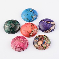 Mixed Color Dyed Natural Regalite/Imperial Jasper/Sea Sediment Jasper Cabochons, Half Round/Dome, Mixed Color, 30x6~9mm