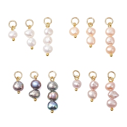(52) Непрозрачная лаванда 3шт. подвески из натурального культивированного пресноводного жемчуга в форме картофеля, подвески из бисера, золотые, смешанные окрашенные и неокрашенные, разноцветные, 9~20x5.5~6x4.5~5 мм, Перейти кольцо: 5x0.8 мм, внутренний диаметр: 3.4 мм