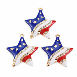 Light Gold Стойки обшивки сплава эмали подвески, с кристально горный хрусталь, золотой свет, без кадмия, без никеля и без свинца, звезда, золотой свет, 33x32x6 мм, отверстие : 1.8 мм