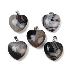 Черный Окрашенные натуральные агатовые подвески, подвески в форме сердца с 201 дужками из нержавеющей стали, цвет нержавеющей стали, чёрные, 22~23x20~21x9~10 мм, отверстие : 6x3 мм