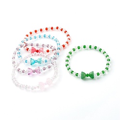 Mixed Color Glass Beads Stretch Bracelets, Bowknot, Mixed Color, Inner Diameter: 2-1/2 inch(6.2cm)