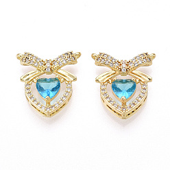 Темно-Голубой Латунные микро проложить кубического циркония подвески, без кадмия и без свинца, сердце прелести, глубокое синее небо, 17~17.5x16.3x5.3 мм, отверстие : 1 мм