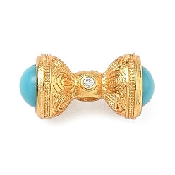 Другие Латунные микропаве из прозрачного кубического циркония, С бисером бирюзы смолы, реальный 24 k позолоченный, гантель, 14.5x7 мм, отверстие : 1.8 мм