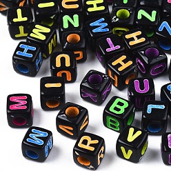 Mixed Color Opaque Acrylic Beads, Cube with Random Mixed Letters, Mixed Color, 4x4x4.5mm, Hole: 2mm, about 5000pcs/500g