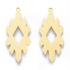 Plaqué 18K Or Véritable Pendentifs en acier inoxydable, charme de rhumbus, réel 201 k plaqué or, 18mm, Trou: 37.5x16x1mm