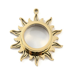 Настоящее золото 18K Ионное покрытие (IP) 304 подвески-медальоны из нержавеющей стали, со стеклом, очарование солнца, реальный 18 k позолоченный, 43.5x39x10.5 мм, отверстие : 2.2 мм