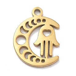 Hamsa Hand 304 подвески из нержавеющей стали, лазерная резка, очарование фазы луны, реальный 18 k позолоченный, хамса рука, 13x9.5x1 мм, отверстие : 1.2 мм