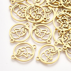 Golden 201 Stainless Steel Links connectors, Laser Cut Links, Flat Round with Elephant, Golden, 20x15x1mm, Hole: 1.6mm