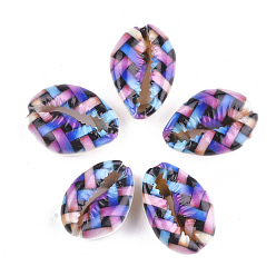 Colorful Printed Cowrie Shell Beads, No Hole/Undrilled, Colorful, 20~25x13~17x7~8mm