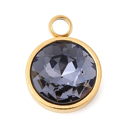 Стально-синий Тематика камней по знаку зодиака июнь 304 подвески из нержавеющей стали, плоский круглый шарм, с k 9 стеклом, полировка, ионное покрытие (ip), граненые, стальной синий, 16x12x7 мм, отверстие : 2.7 мм