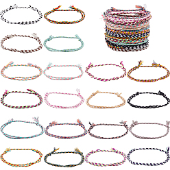 Mixed Color 40Pcs 20 Colors Adjustable Cotton Cord Bracelets Braided for Men Women, Mixed Color, Inner Diameter: 1-3/4~3-3/4 inch(4.3~9.5cm), 2pcs/color
