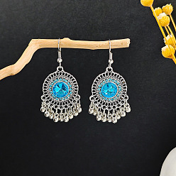 Светло-Голубой Серьги-люстры из сплава в богемном стиле, украшения для женщин, платина, Небесно-голубой, 75x18 мм