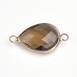 Верблюжий Соединители звеньев латуни стеклянные, граненые, слеза, золотой свет, верблюжие, 14x25.5x5 мм, отверстие : 2 мм