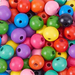 (52) Непрозрачная лаванда Деревянные бусины, окрашенные, круглые, разноцветные, 10x9 мм, отверстие : 2~2.5 мм