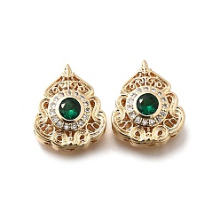 Зеленый Латунные стеклянные бусины, без кадмия, без никеля и без свинца, реальный 18 k позолоченный, цветок, зелёные, 15x13x6 мм, отверстие : 1.5 мм