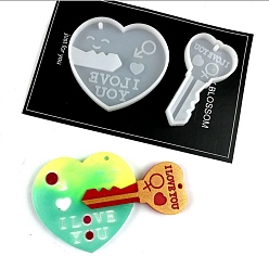 White DIY Heart Lock & Key Pendant Food Grade Silicone Molds, Resin Casting Molds, For UV Resin, Epoxy Resin Craft Making, Valentine's Day Theme, White, 67~74x39~72x6mm, 2pcs/set