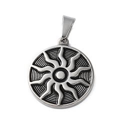 Нержавеющая Сталь Цвет 304 нержавеющей стальной эмали подвески, плоский круглый с подвеской в виде огненного солнца, цвет нержавеющей стали, 29x25x3 мм, отверстие : 9x5.5 мм