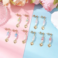 Золотой 5пара 304 висячие серьги-гвоздики из нержавеющей стали, с цветочной акриловой бусиной и натуральным культивированным пресноводным жемчугом и 304 подвесками из нержавеющей стали, золотые, 34x8 мм, 5 пара / комплект