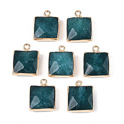 Белый Нефрит Граненые подвески из натурального окрашенного белого нефрита, квадратные латунные подвески, золотые, зелено-синие, 18x14~15x6~6.5 мм, отверстие : 1.8 мм