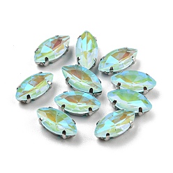 Аквамарин Мокко флуоресцентный(ми) конский глаз, пришитый стразами, многожильных ссылки, с настройками латуни, аксессуары для одежды, аквамарин, 12x6x4~5 мм, отверстие : 1 мм