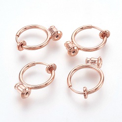 Розовое Золото Латунные серьги-клипсы, для не проколотых ушей, с латунными пружинными выводами и ушной гайкой, без кадмия и без свинца, розовое золото , 18x13 мм, отверстие : 0.8 мм