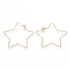Real 18K Gold Plated Brass Earring Hooks, Nickel Free, Real 18K Gold Plated, Star, 20 Gauge, 34~35x36~37.5x0.8mm, Pin: 0.8mm