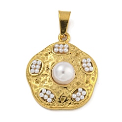 Rhombus Ионное покрытие (ip) 304 подвески из нержавеющей стали, с ABS имитации жемчуга, золотые, ромб, 21x18x6.5 мм, отверстие : 5x2.5 мм